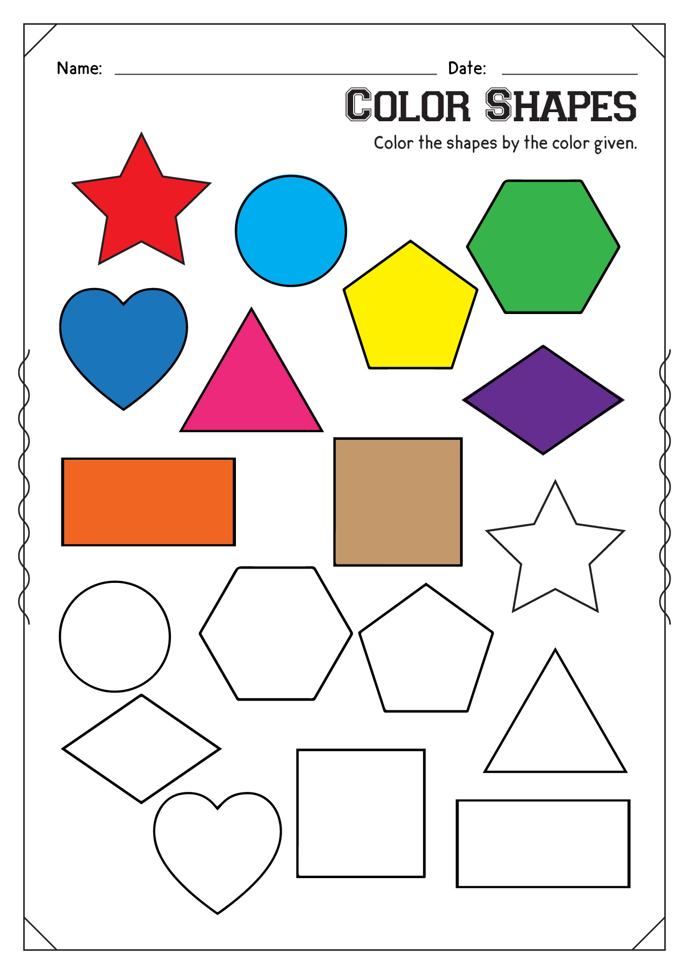 Color and Shapes Worksheets for Kids