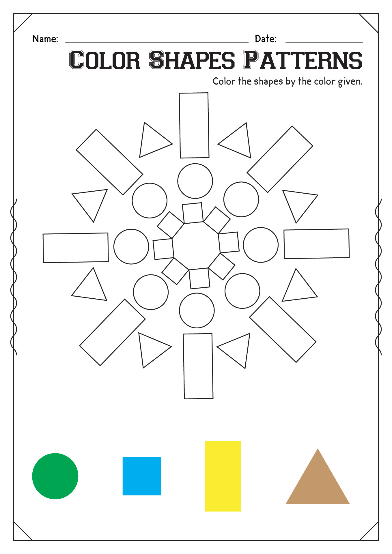 Color Shapes Patterns Worksheets Kindergarten