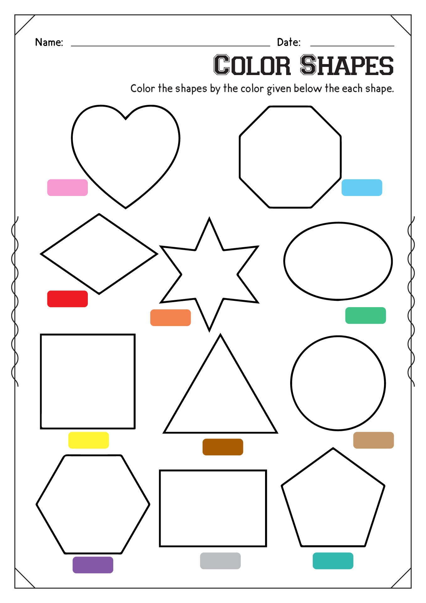 Color and Shape Review Worksheets