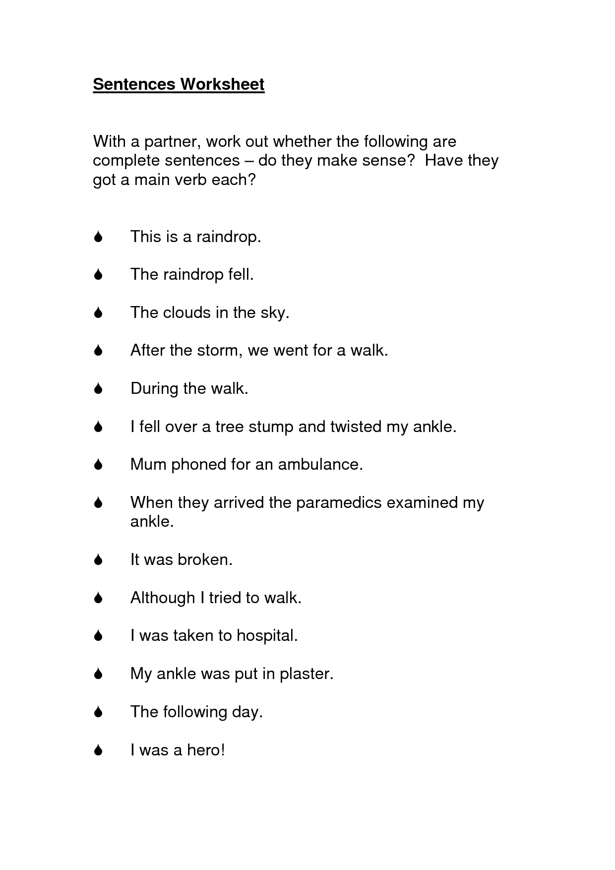 Complete Sentences Worksheets Image