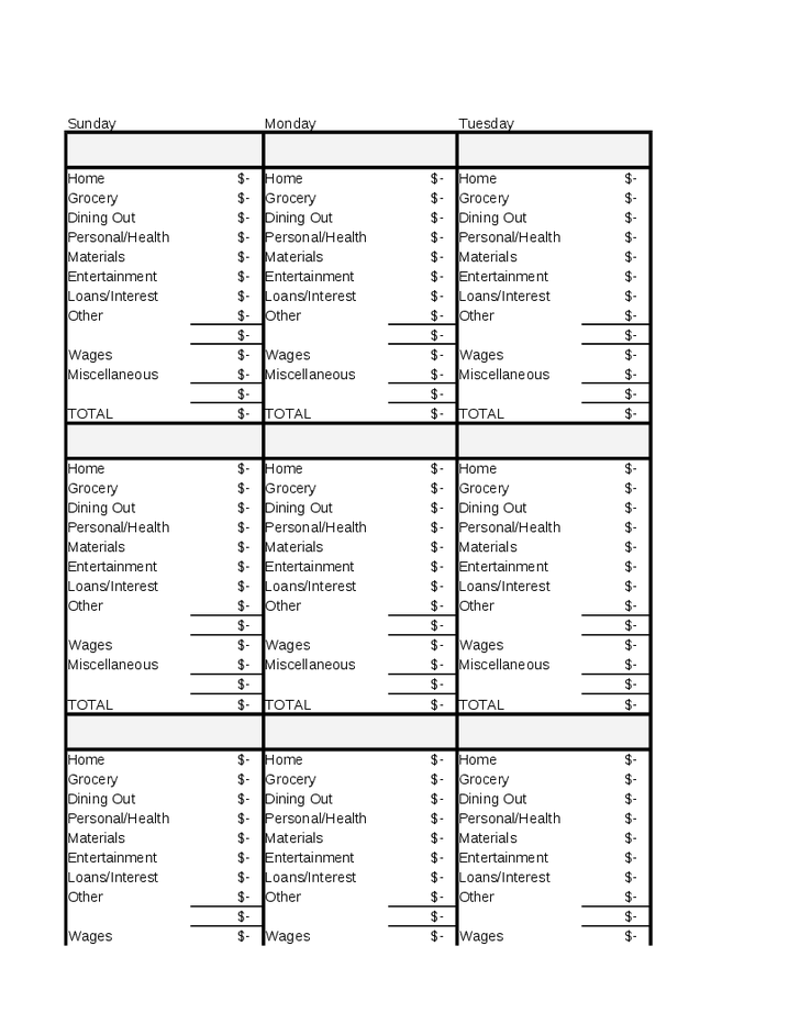 meal and budget planner template excel