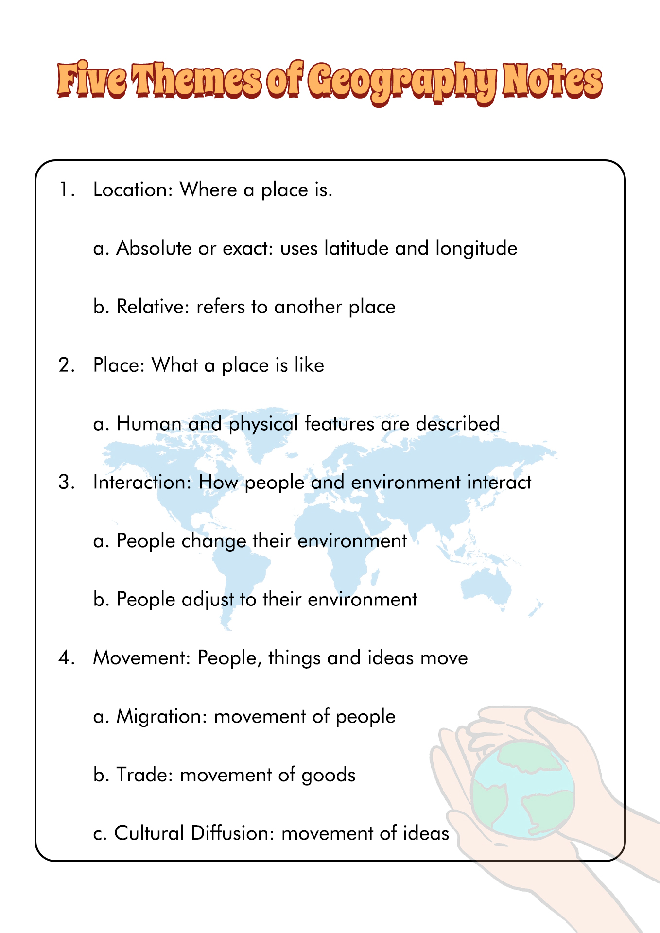 Five Themes of Geography Worksheet with Answers