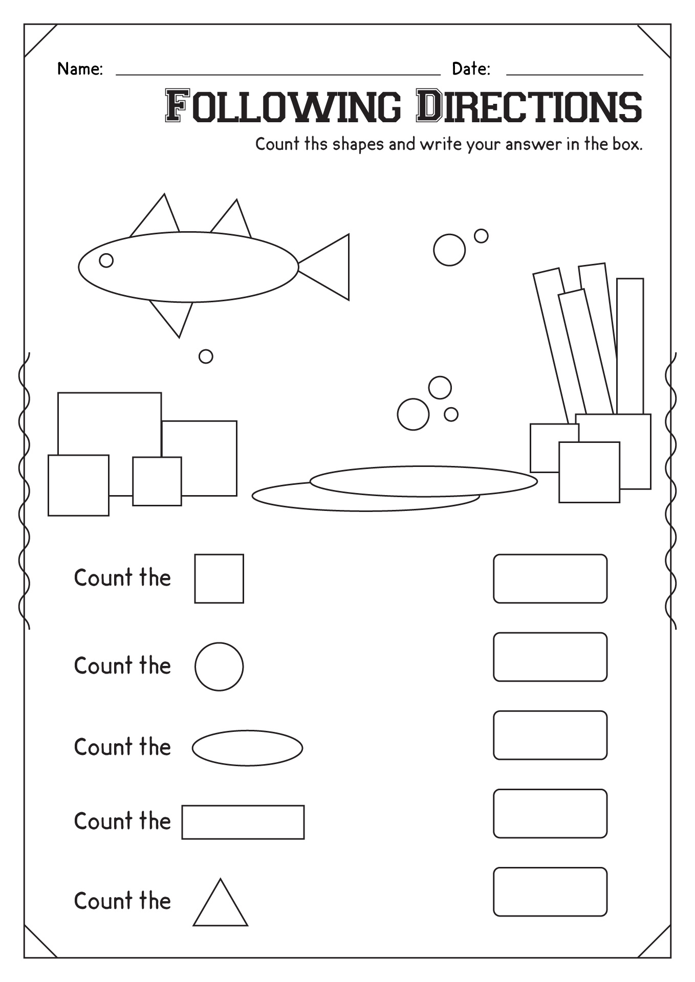 Following Directions Worksheets Shapes