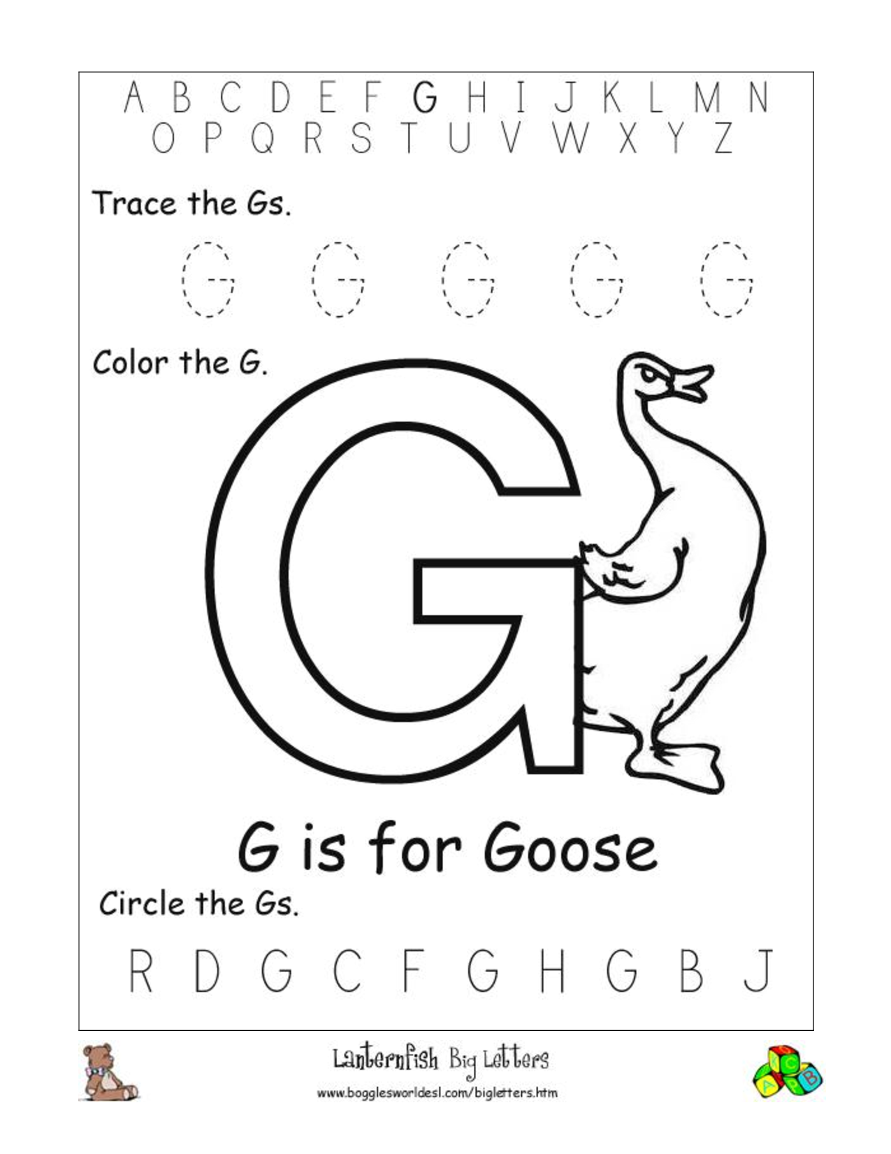 Free Printable Alphabet Letter G Worksheets Image