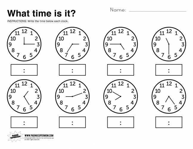 Free Printable Telling Time Worksheets
