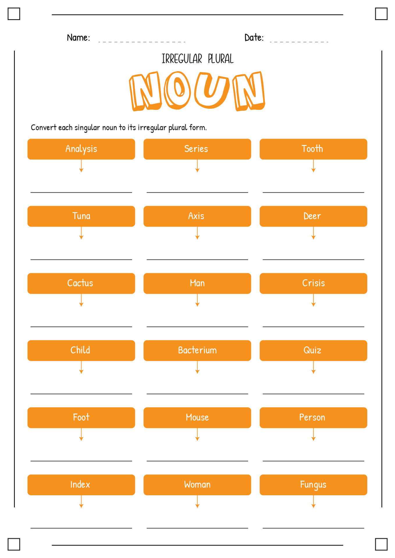 Irregular Plural Nouns Worksheets
