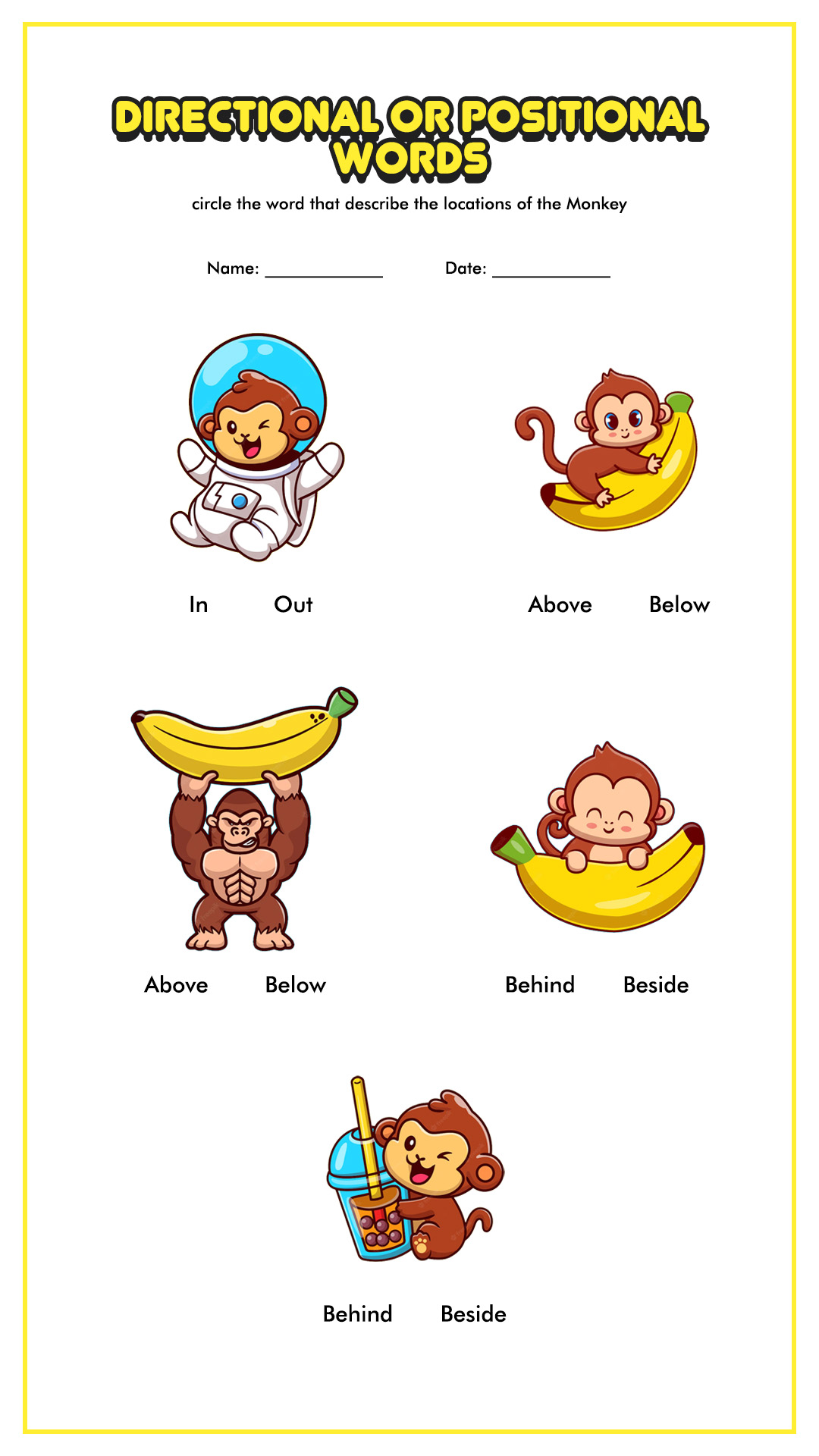 Kindergarten Positional Words Worksheets Image