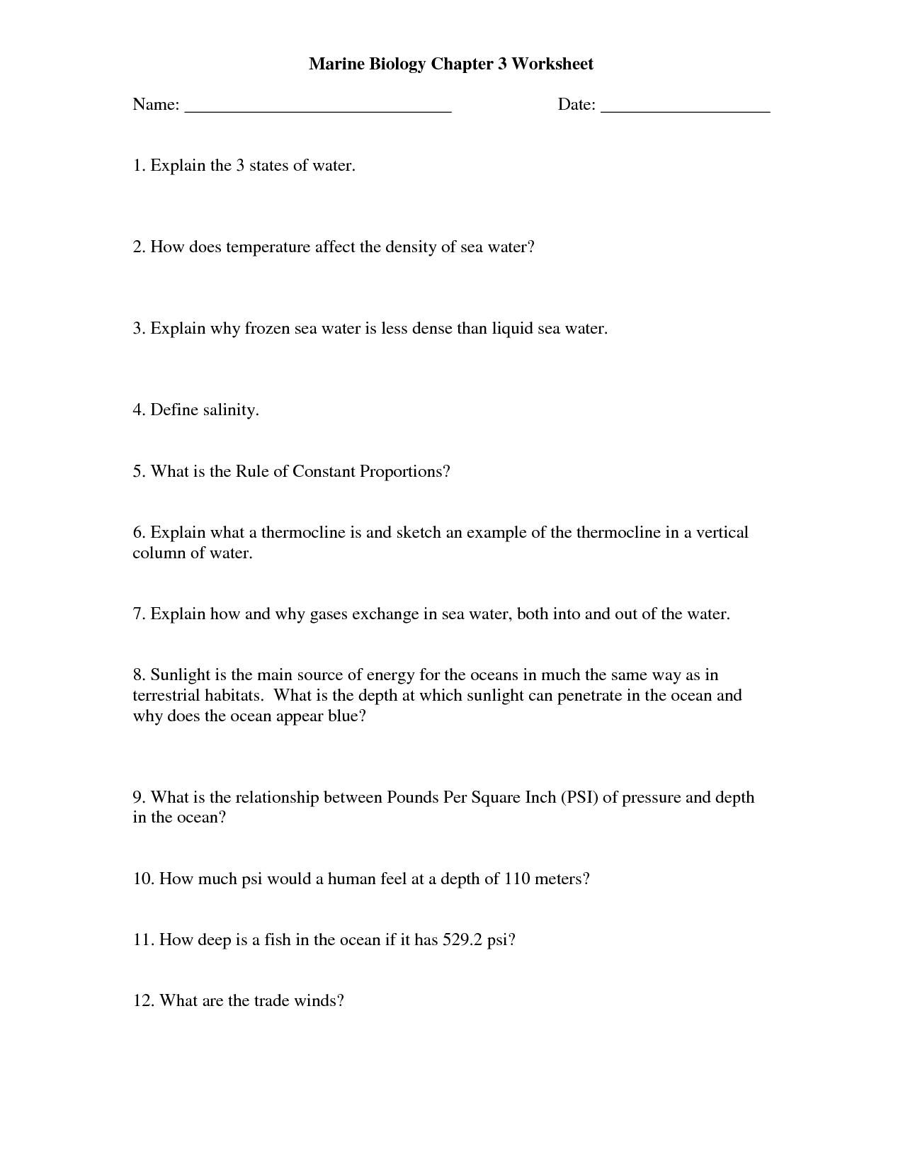 Marine Biology Worksheets