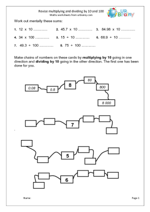 Multiplying by 10 100 and 1000 Worksheets Image