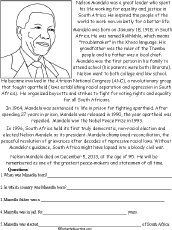 Nelson Mandela Reading Worksheets