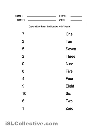 Number Word Match Worksheet Image