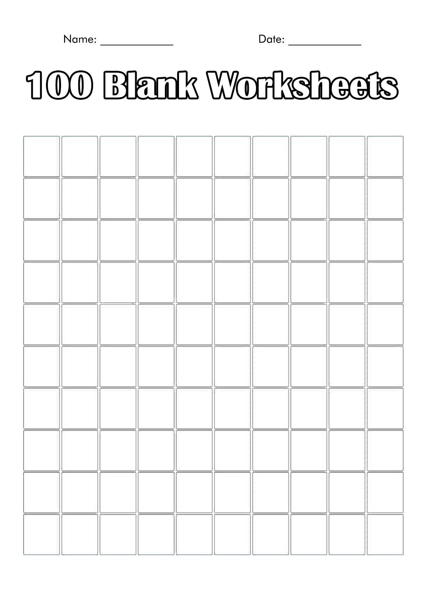 Printable Blank 100 Number Chart Image