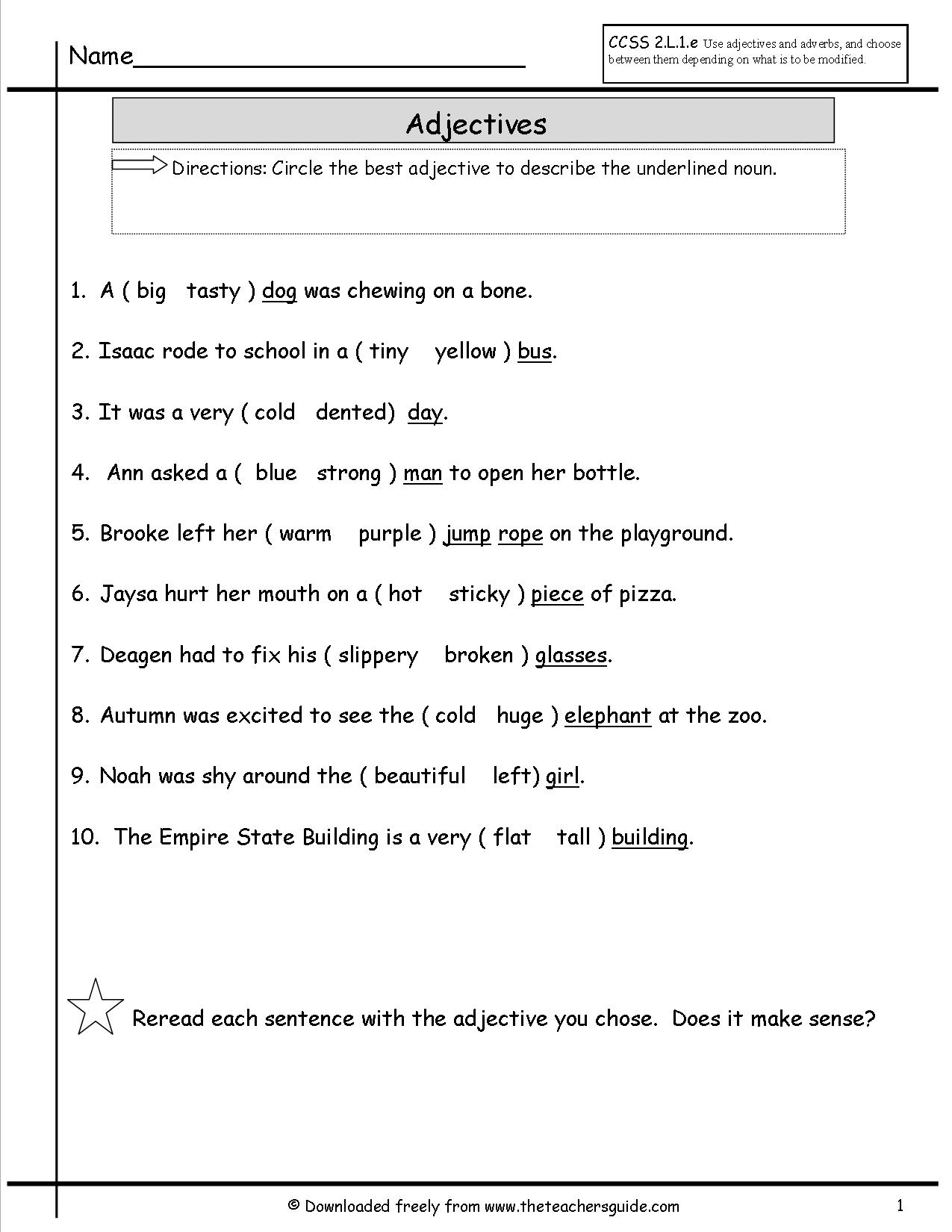 Printable Grammar Worksheets for Grade 3 Image