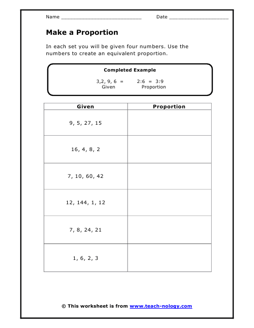 Ratio and Proportion Worksheets Image