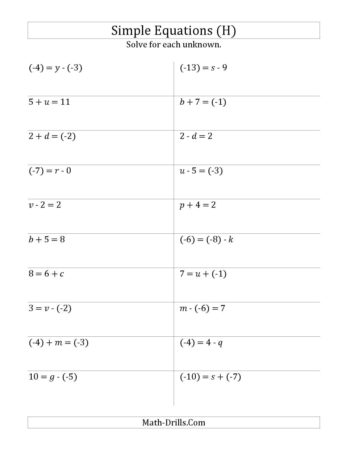 Solving Linear Equations Printable Worksheets Image