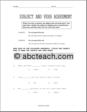 Subject Verb Agreement Worksheets Image