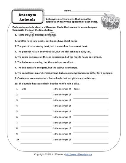 Synonyms and Antonyms Worksheets 4th Grade Image