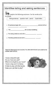 Telling or Asking Sentences Printable Worksheets Image