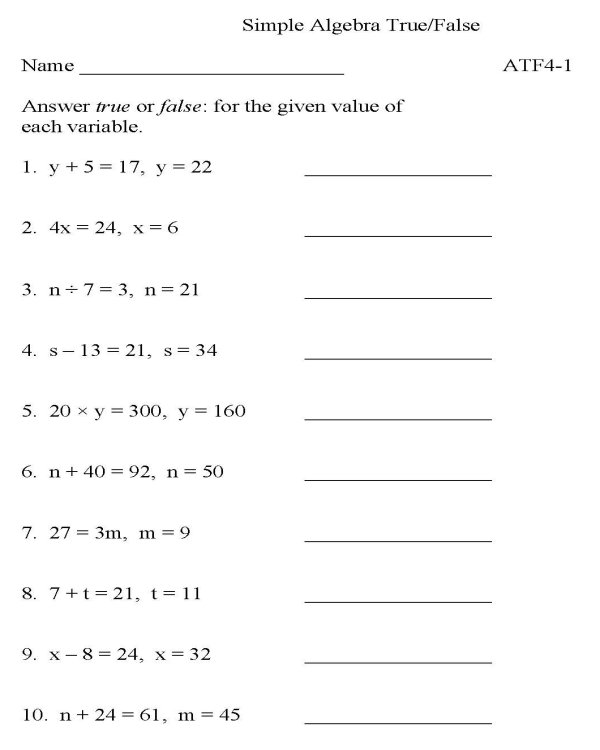 9th Grade Algebra Printable Worksheets Image