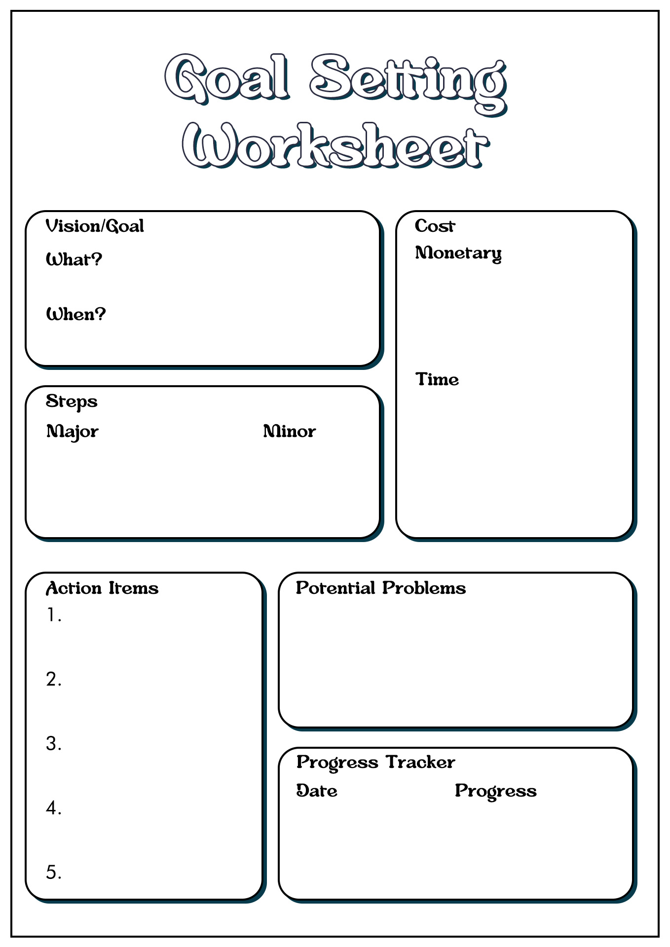 Action Steps Goal Planning Worksheets