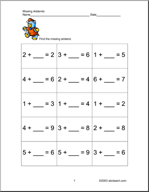 Addition with Missing Addends Worksheets Image