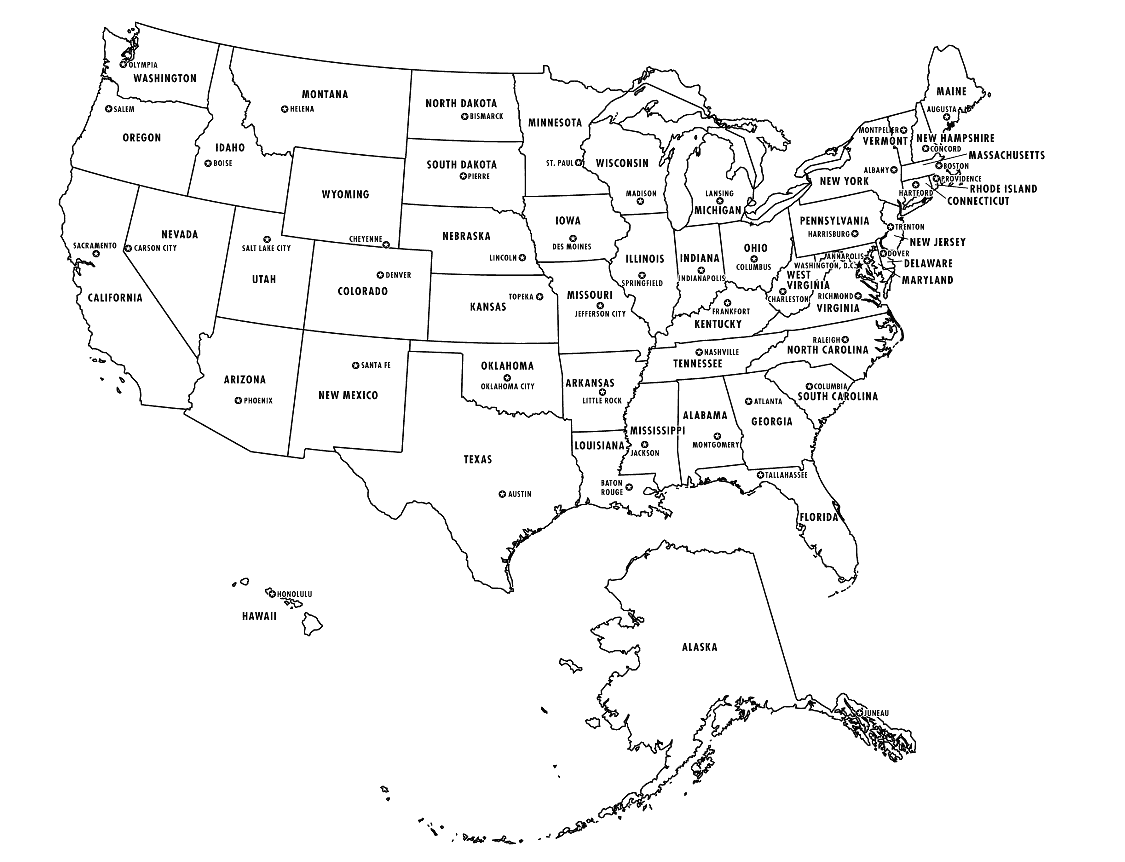 Blank United States Map with Capitals
