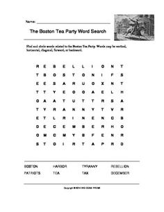 Boston Tea Party Word Search Image