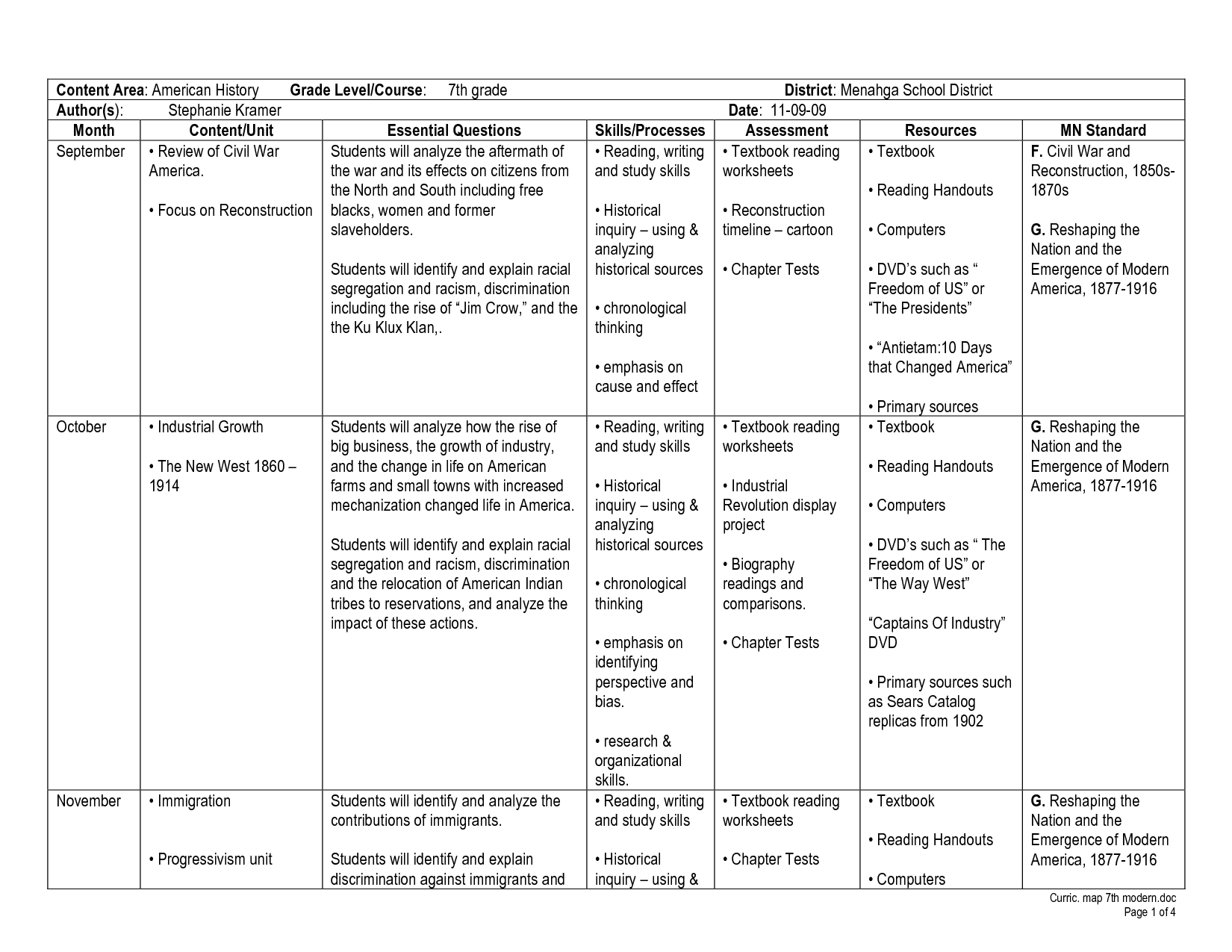 Civil War and Reconstruction Worksheets