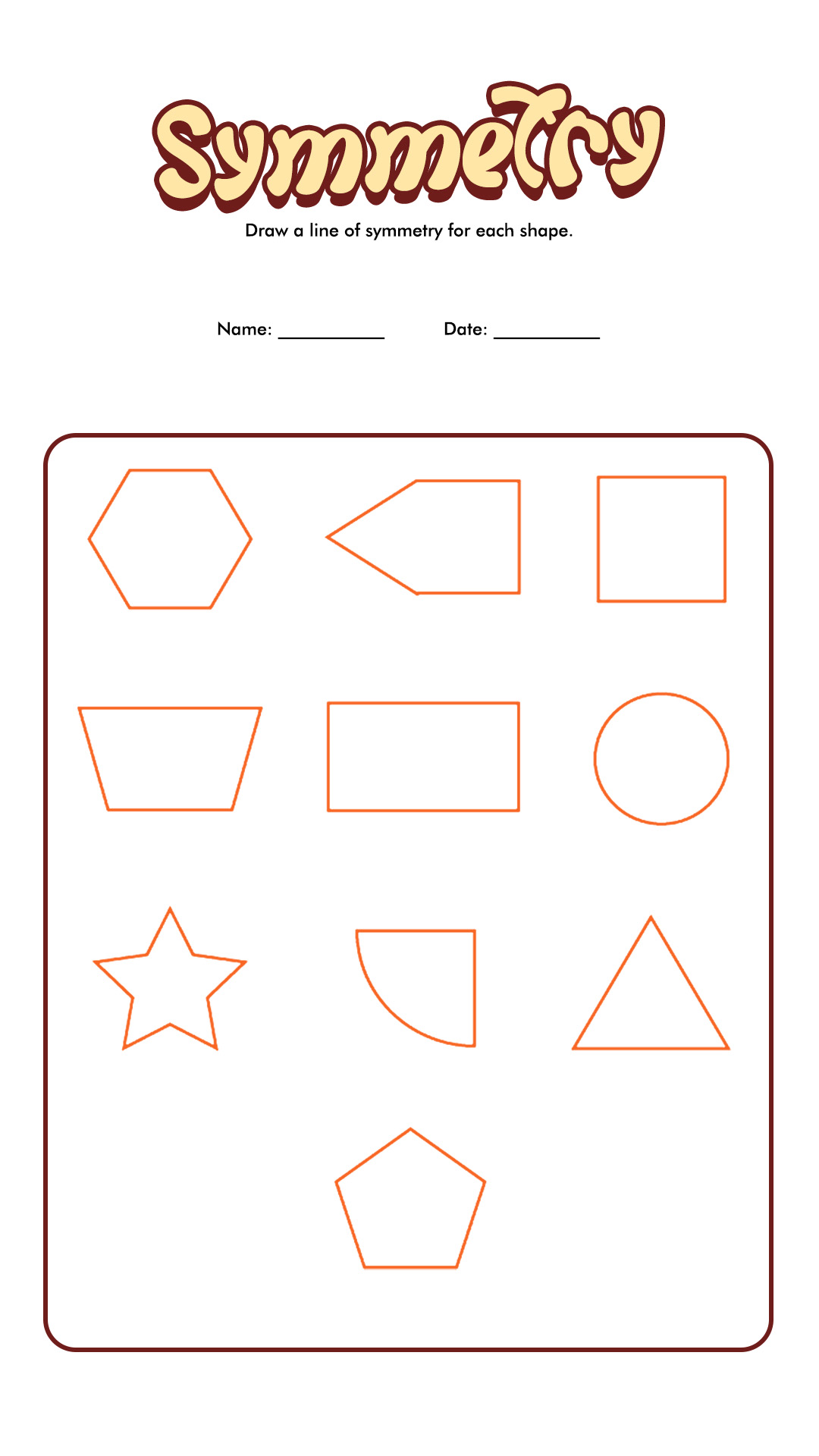 Drawing Lines of Symmetry Worksheet for 4th Grade