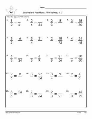 Equivalent Fractions 4th Grade Math Worksheets