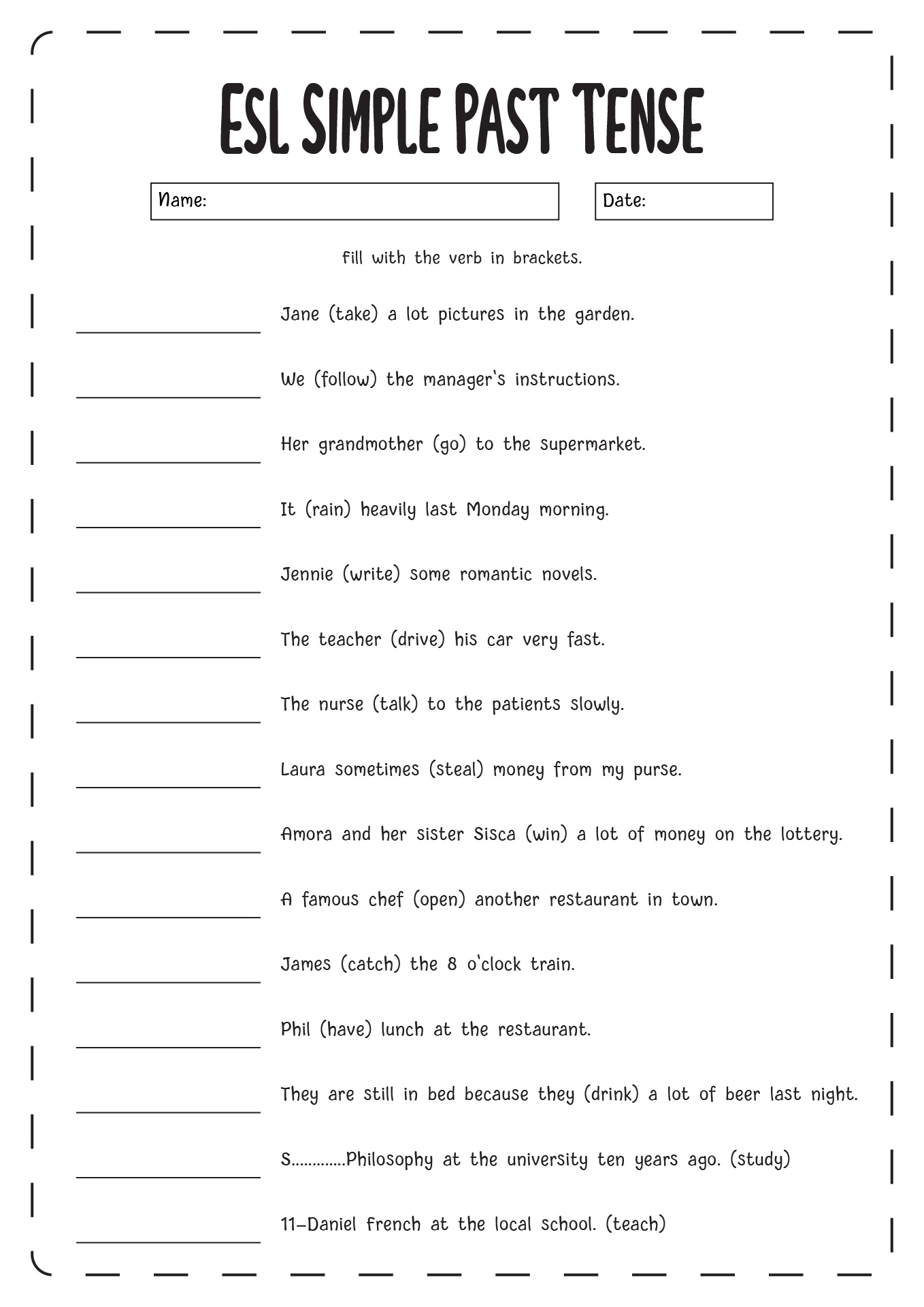 ESL Simple Past Tense Worksheets Image