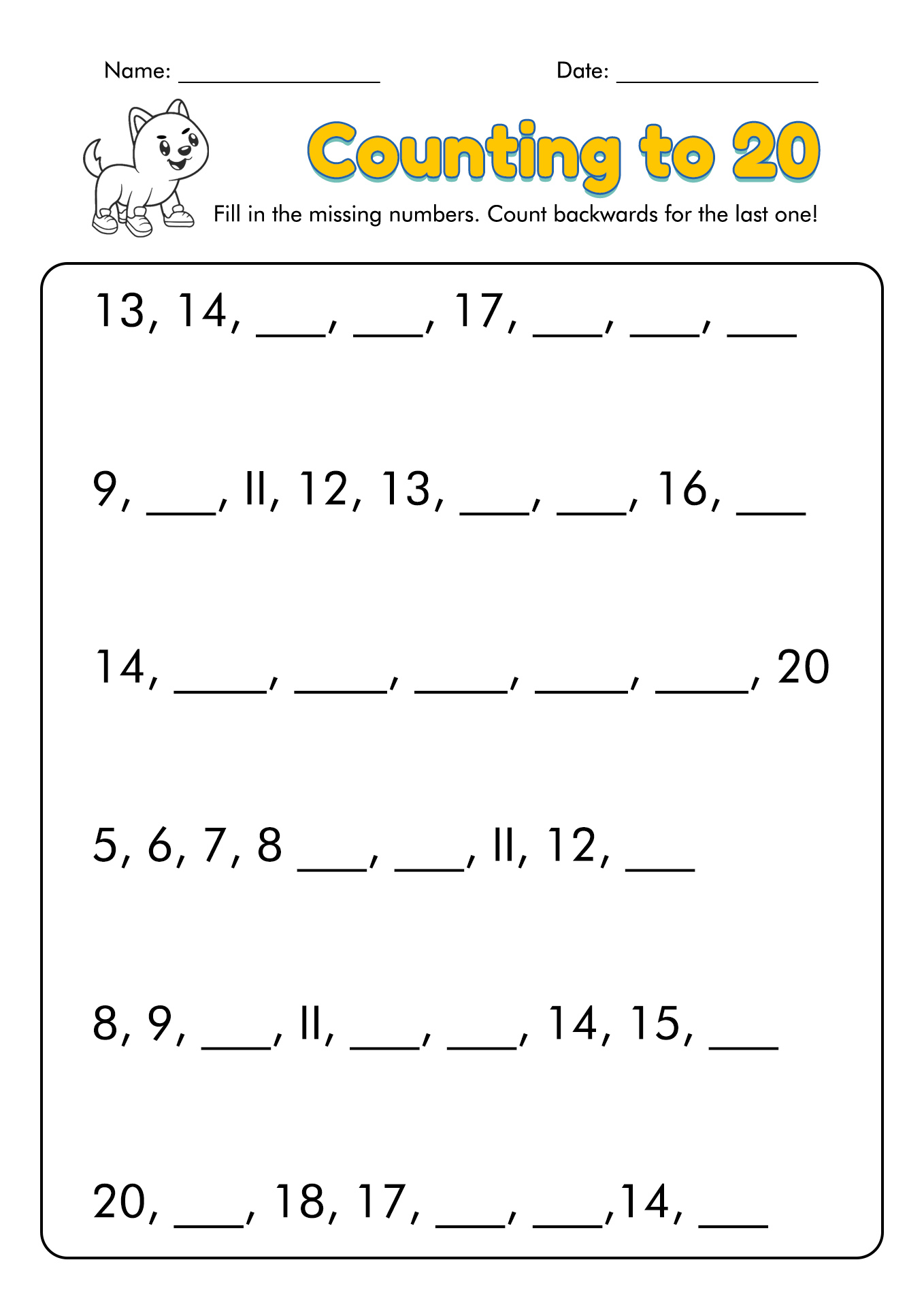 Fill in the Blank Counting Worksheets
