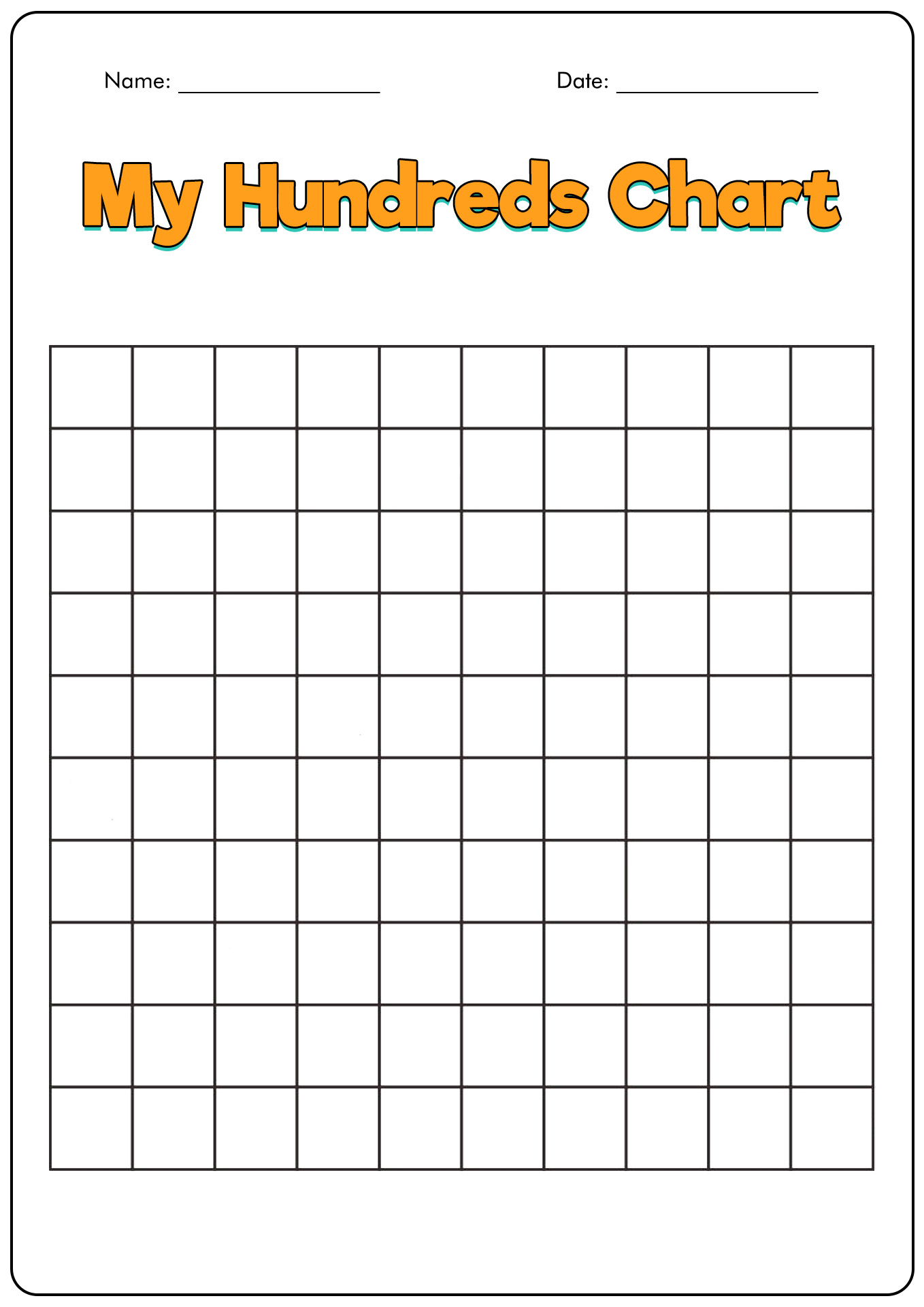 Fill in the Blank Number Chart 1-100