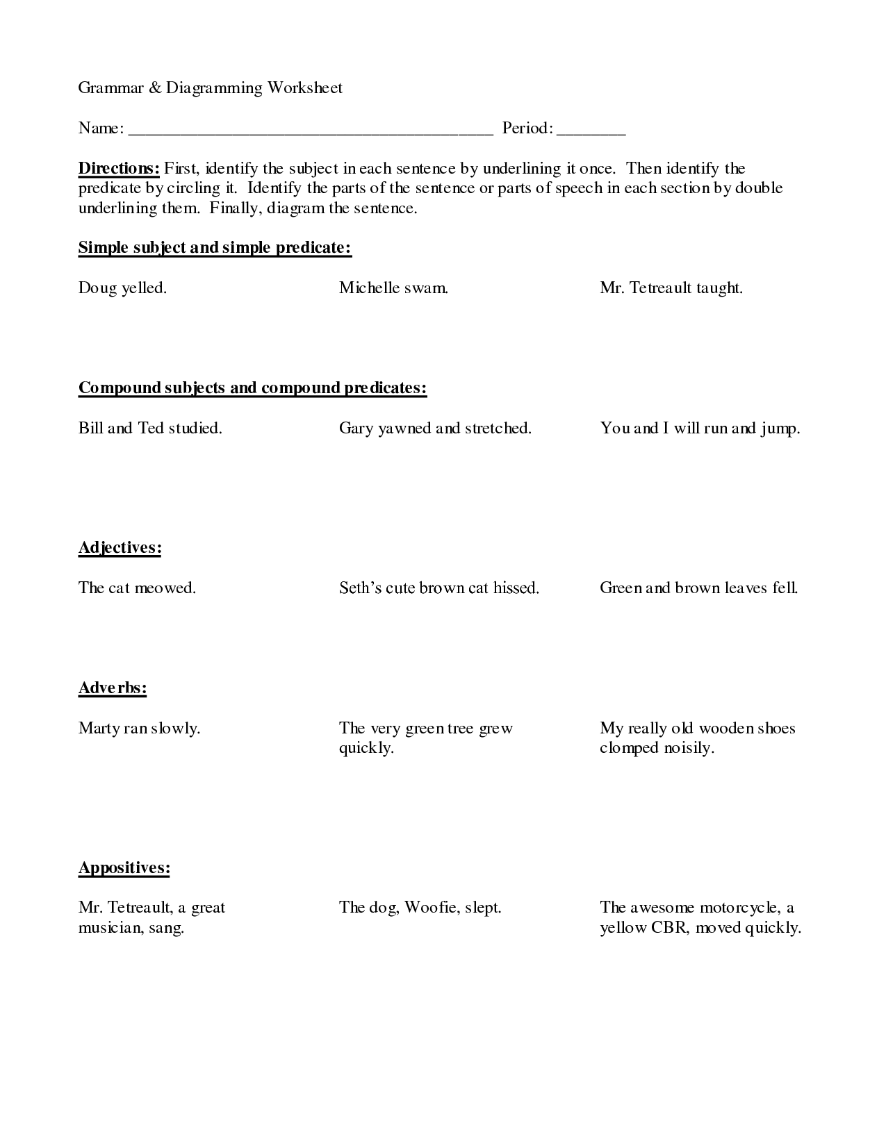 First Grade Grammar Worksheets