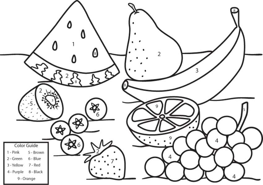 Fruit Color by Number Coloring Pages Image