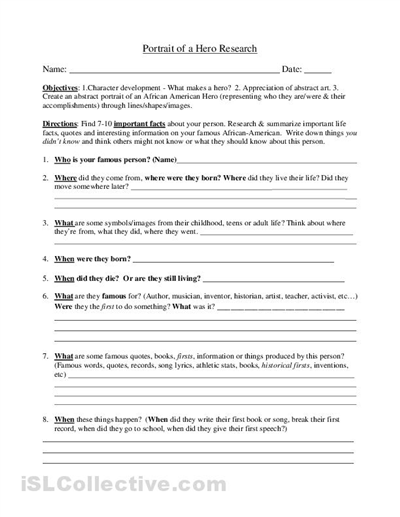 High School Black History Month Worksheets