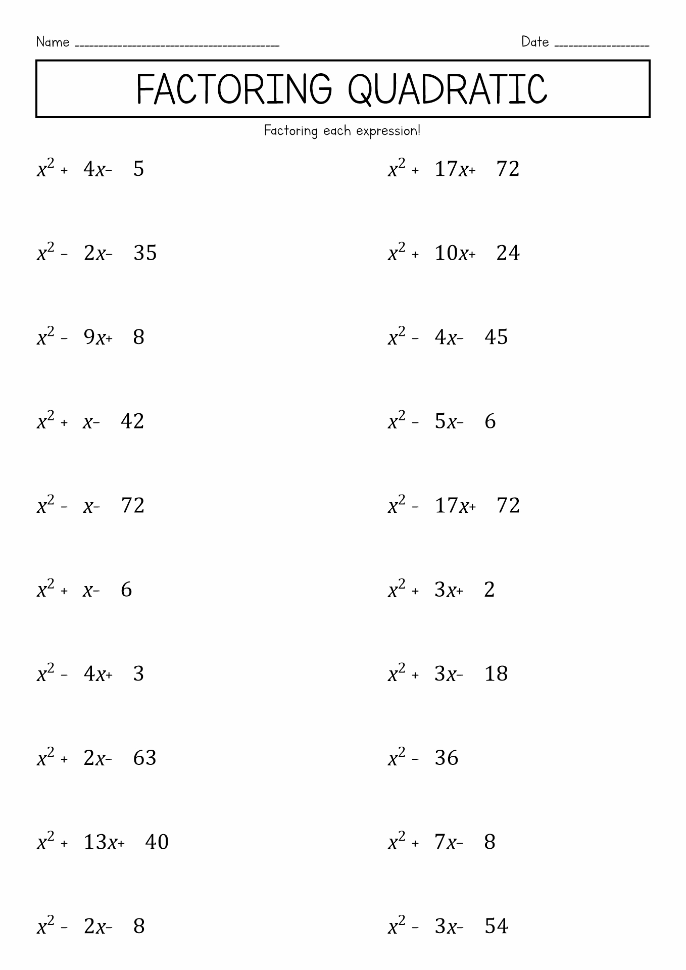 Math Worksheets for 9th Grade Algebra