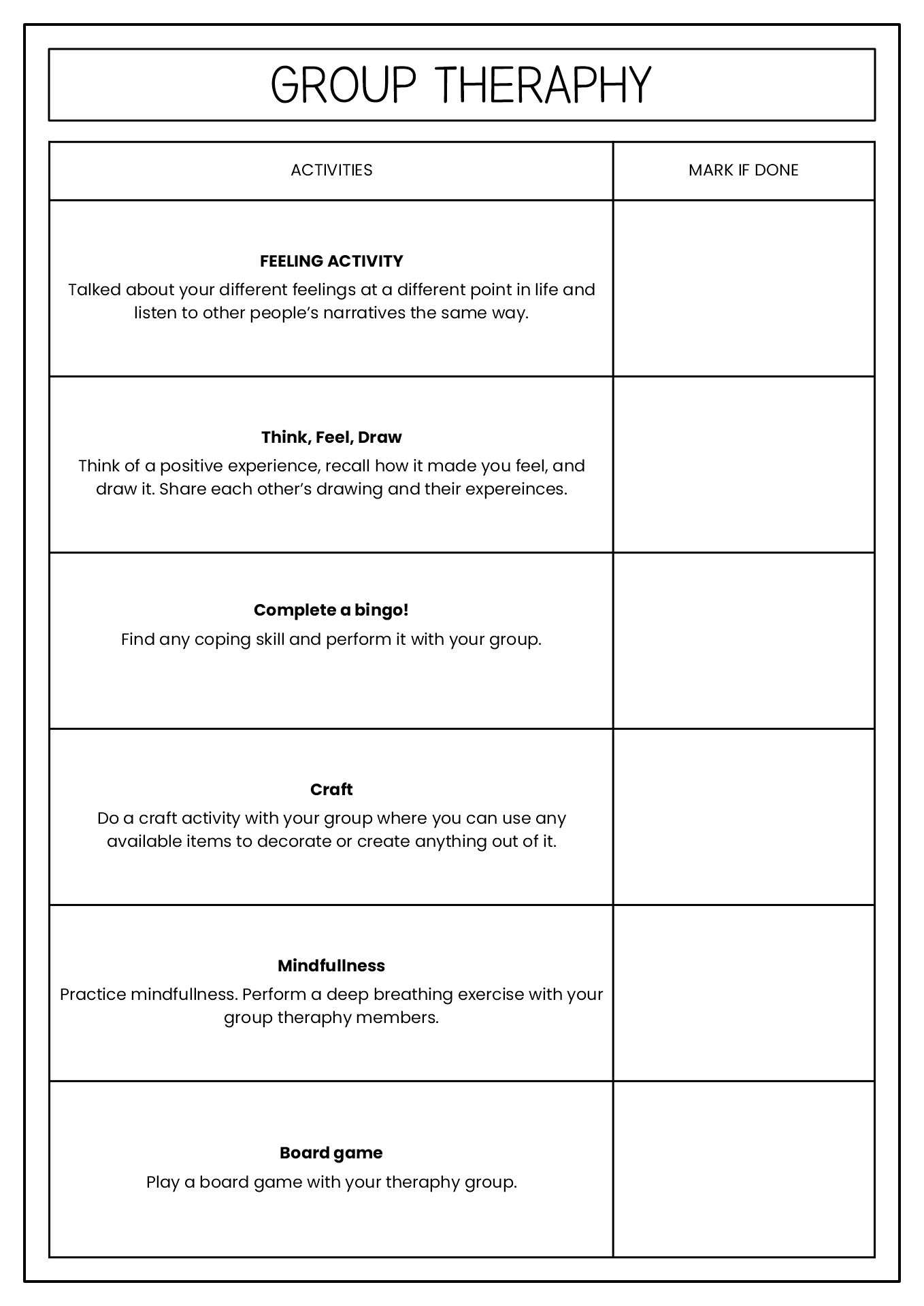 Mental Health Group Therapy Worksheets Image