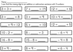 Missing Addends with Subtraction Worksheets Image