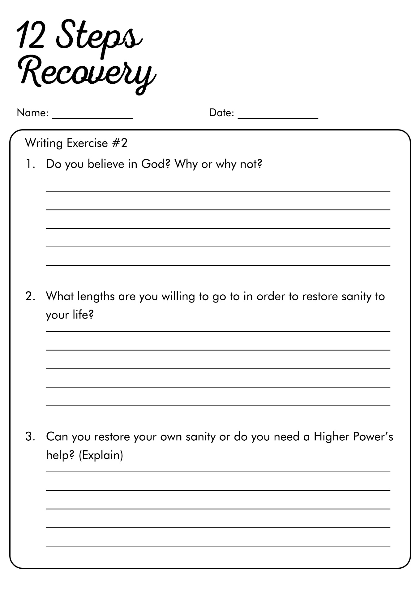 Free Printable Na 12 Step Worksheets