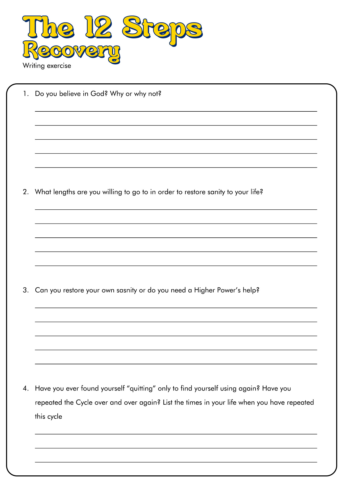 Narcotics Anonymous 12 Step Worksheets Image