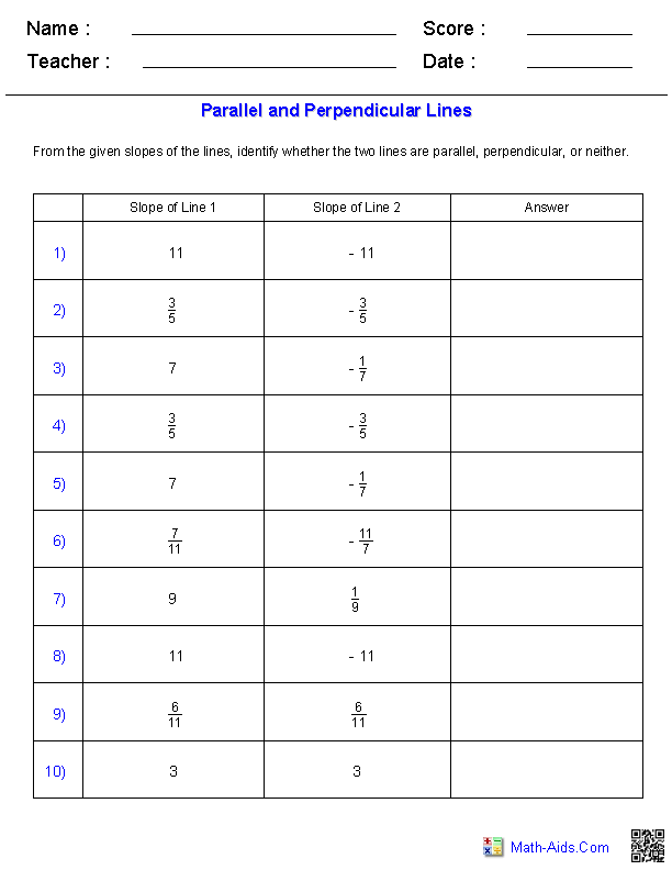 Neither Parallel or Perpendicular Lines Worksheets Image