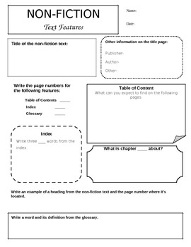 Non Fiction Text Features Graphic Organizer Printable Image