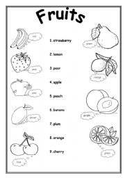 Printable Fruit Color Worksheet Image