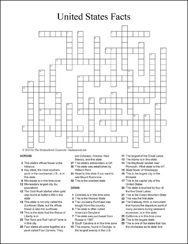 Printable State Crossword Puzzle Image