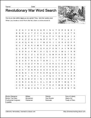 Revolutionary War Word Search Image