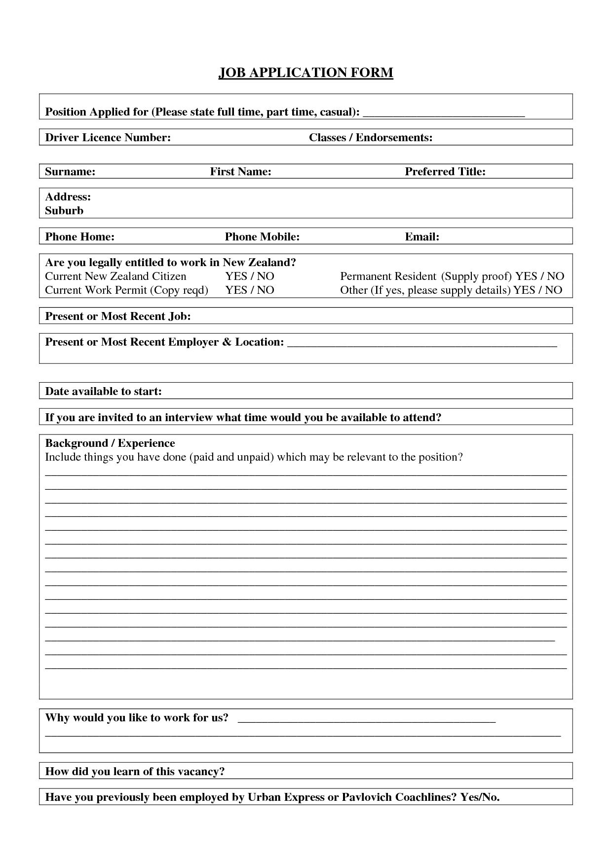 Sample Job Interview Form Image