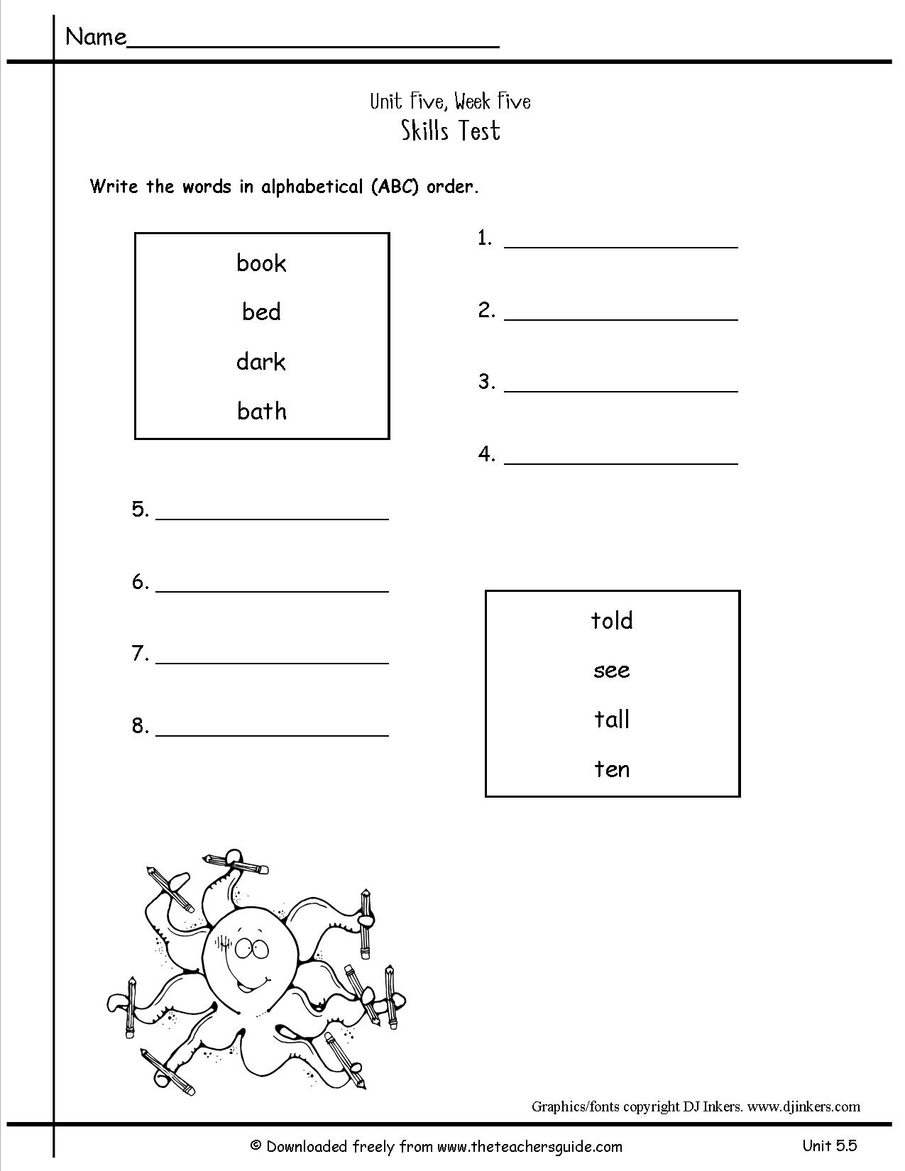 Second Grade ABC Order Worksheet Image