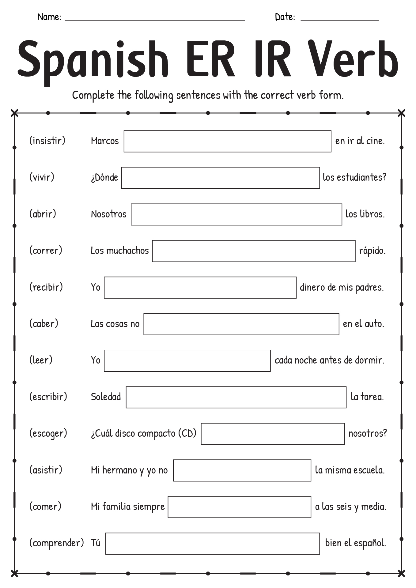 Present Tense Of Regular Ar Verbs In Spanish Worksheet Answers