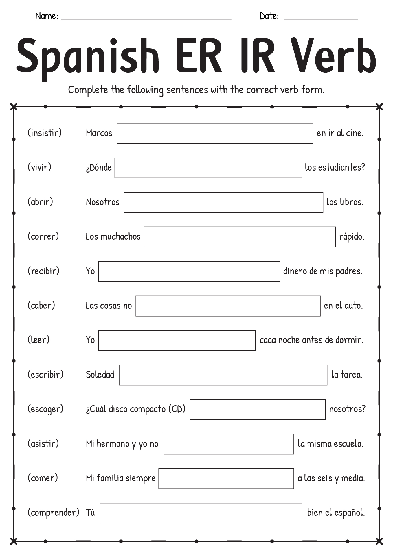 8 Conjugation Present Tense Verb Worksheet Worksheeto